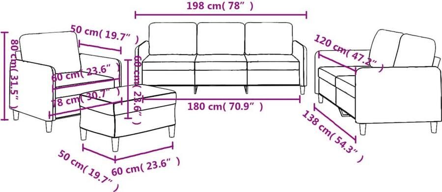 VidaXL Woonkamer Meubels Loungeset 4-delige Loungeset met kussens stof wijnrood Lounge Set Buitenset Tuinlounge