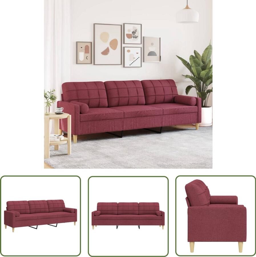 The Living Store 3-zitsbank met sierkussens 210 cm stof wijnrood 3 Persoons Bank Woonkamer Meubilair Bankstellen Lounge Stoffen Bank Rode Bank