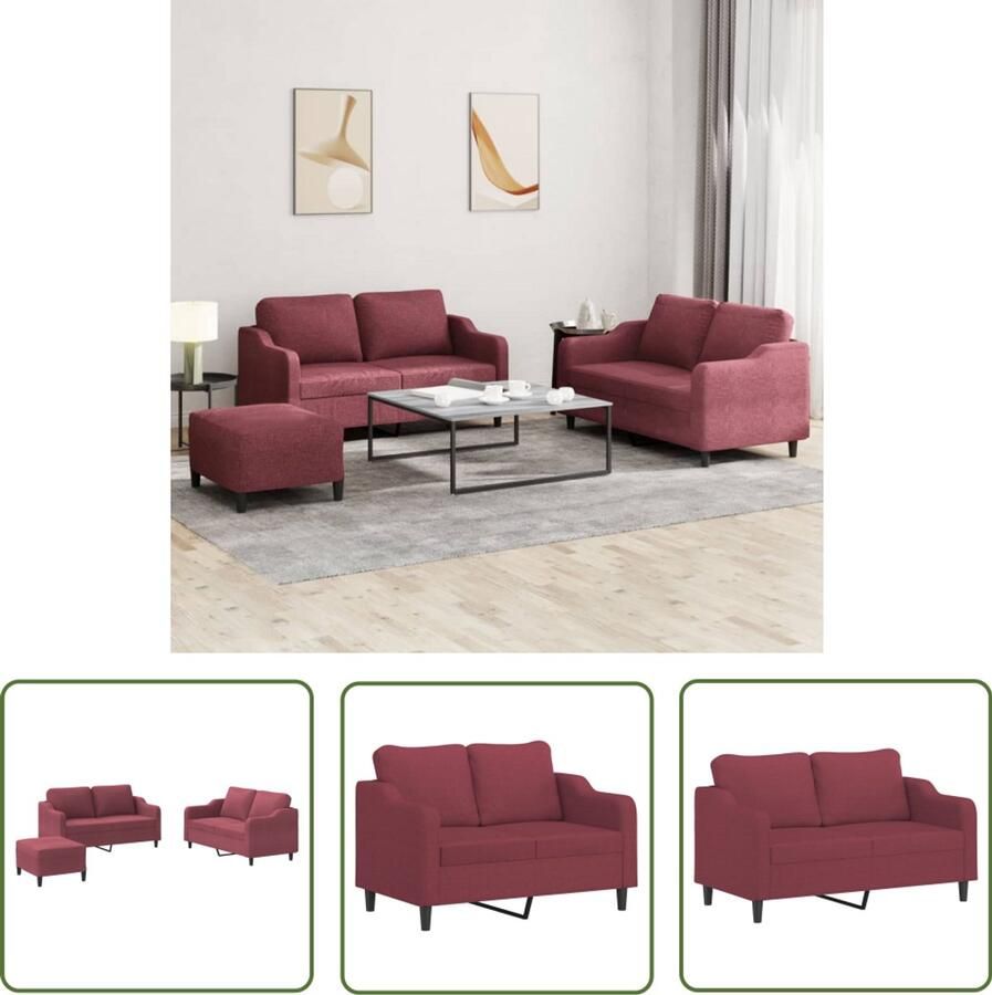 The Living Store loungeset wijnrood stof 2-zitsbank 140 cm Comfortabele zitervaring Loungeset Woonkamer Meubilair Lounge Stoffen Bank Rode Bank 2 Persoons Bank
