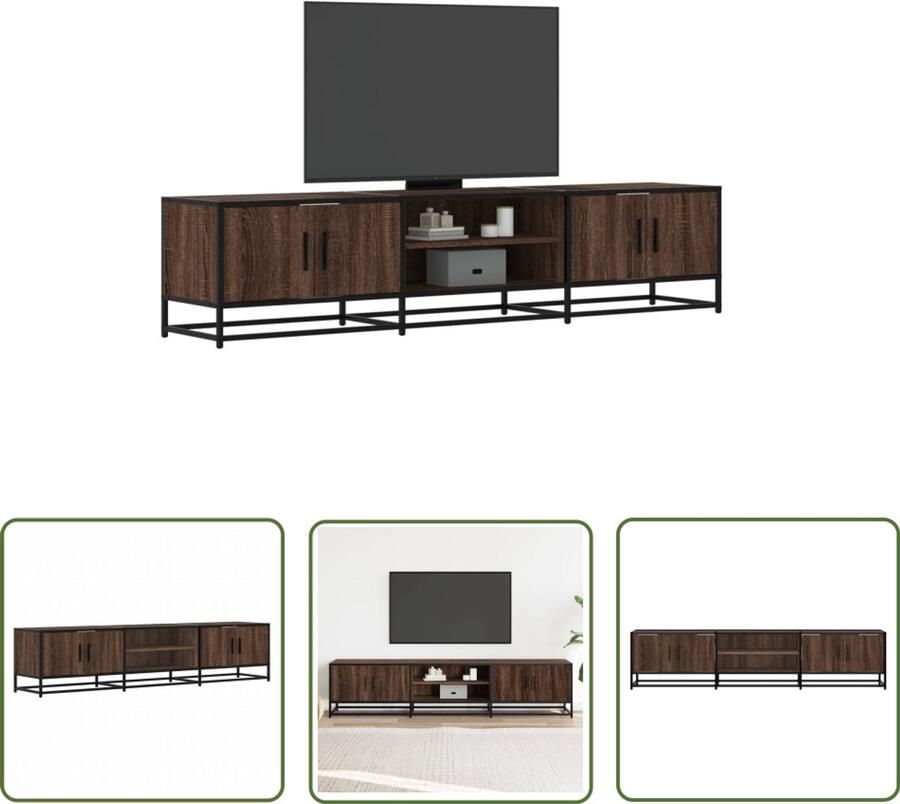 The Living Store Tv-meubel 180x35x41 cm bewerkt hout bruin eikenkleurig Tv Meubel Woonkamer Meubilair Salontafel Kast Houten Tv Stand