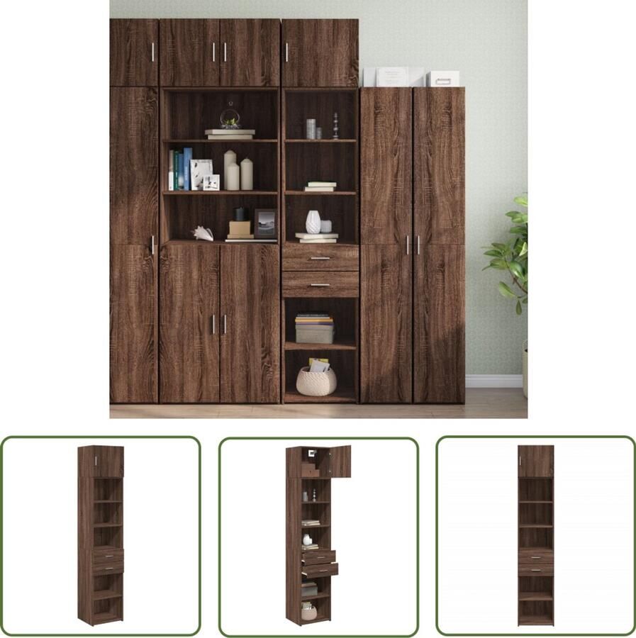The Living Store Opbergkast smal 45x42 5x225 cm bewerkt hout bruin eikenkleur Hoge Opbergkast Smalle Opbergkast Opbergkasten Houten Kast Bruine Eiken Meubels