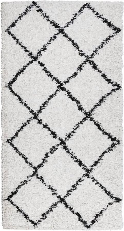 VidaXL Vloerkleed Vloerkleden Tapijt Vloerbedekking Vloerkleed PAMPLONA shaggy hoogpolig 80x150 cm crème en zwart - Foto 2