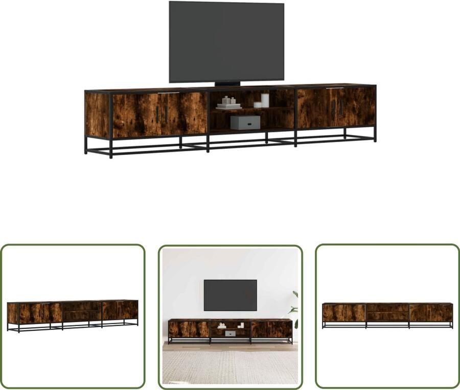 The Living Store Tv-meubel 210x35x41 cm bewerkt hout gerookt eikenkleurig Tv-meubel Woonkamer Salontafel Opbergruimte Industrieel Design