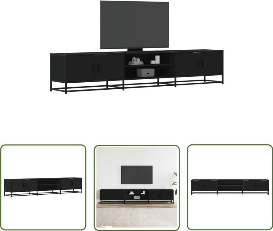 The Living Store Tv-meubel 210x35x41 cm bewerkt hout zwart Tv-meubel Woonkamer Salontafel Media-opstelling Opbergruimte