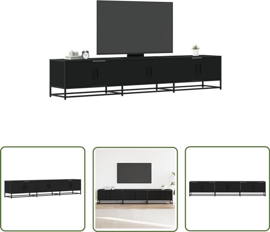 The Living Store Tv-meubel 210x35x41 cm bewerkt hout zwart Tv-meubel Woonkamer Salontafel Opbergruimte Houten Tv-meubel