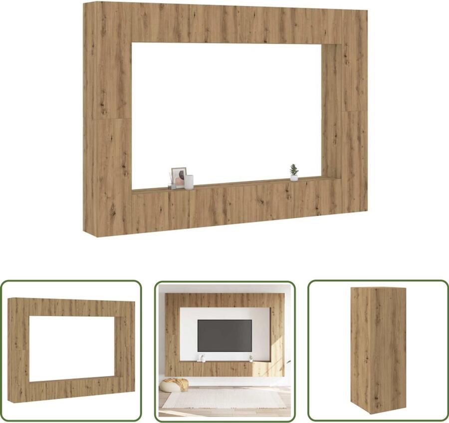VidaXL Woonkamerdecoratie Tv Kast 8-delig Tv-meubelset wandmontage bewerkt hout artisanaal eiken Houten Tv Stand Media Kast Wandmontage Tv Unit