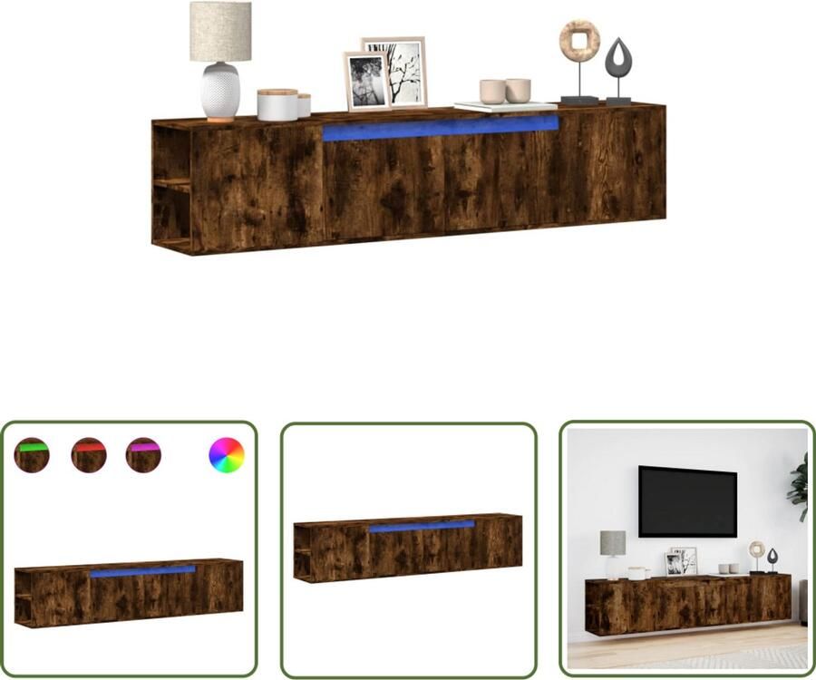 VidaXL Woonkamerdecoratie Tv-meubel Tv-wandmeubel met LED-verlichting 180x31x39 5 cm gerookt eiken Led-verlichting Tv-standaard Houten Tv-meubel