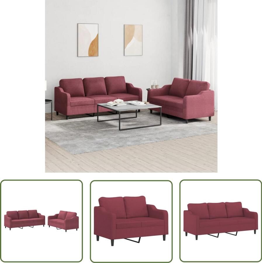 The Living Store Loungeset Stof Wijnrood 2-Zitsbank 3-Zitsbank Comfortabel Zitten Loungeset Woonkamerinrichting Lounge Meubilair Stoffen Bank Rode Bank
