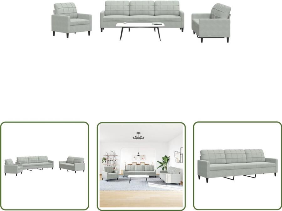 VidaXL Woonkamerinrichting Loungeset 4-delige Loungeset met kussens fluweel lichtgrijs Bankstel Fluweelbanks Moderne Bank