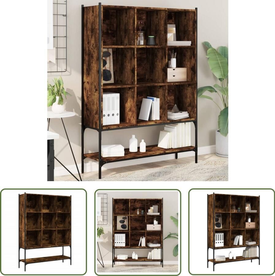 The Living Store Boekenkast 102x30x141 5 cm bewerkt hout gerookt eikenkleurig Boekenkast Woonkamermeubel Opbergkast Houten Boekenkast Bruine Boekenkast - Foto 2