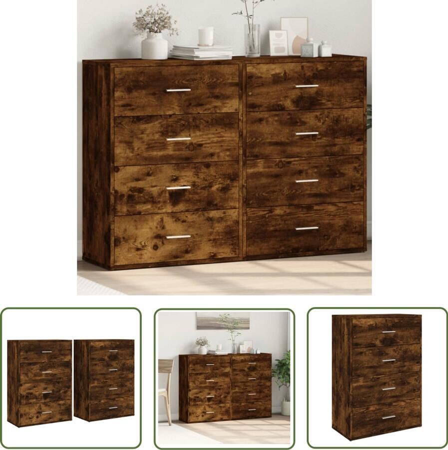 VidaXL Dressoirs 2 st 60x31x84 cm bewerkt hout gerookt eikenkleurig Dressoir Woonkamermeubel Opbergkast Houten Meubel Bruine Dressoir