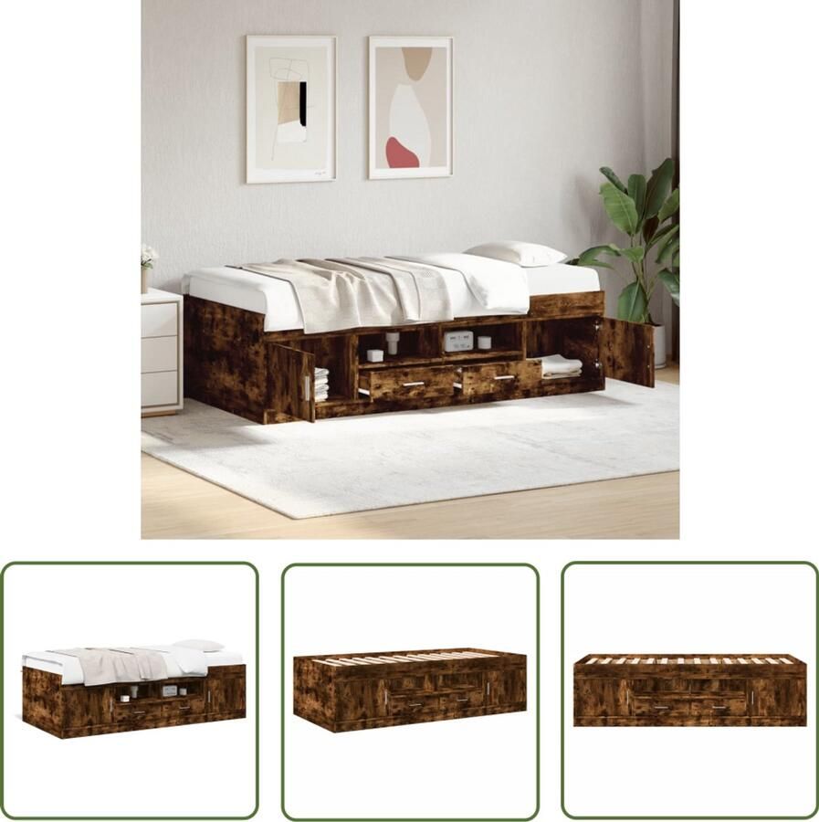 VidaXL Slaapbank met lades zonder matras 75x190 cm gerookt eikenkleur Slaapbank Woonkamermeubel Multifunctioneel Meubel Bruine Slaapbank Houten Slaapbank