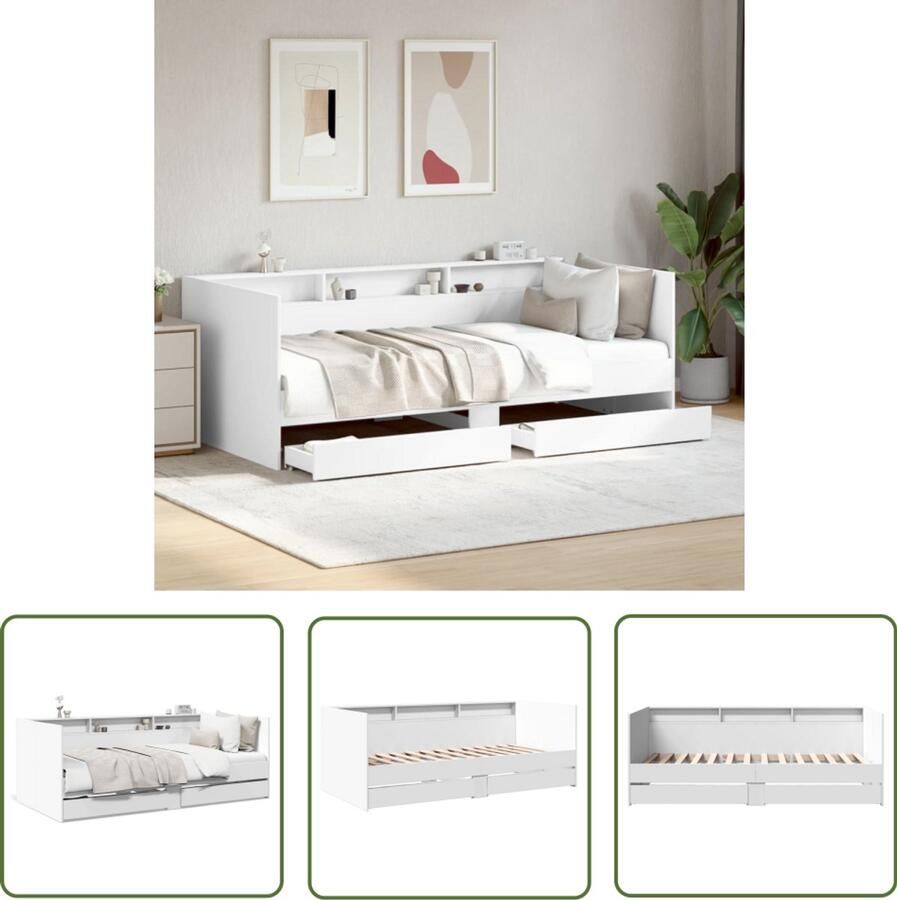 VidaXL Slaapbank met lades zonder matras 100x200 cm wit Slaapbank Woonkamermeubilair Tweepersoonsbed Houten Bed Met Lade