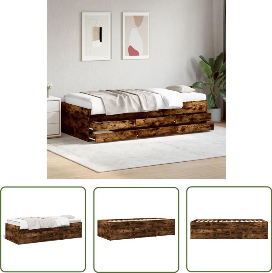 VidaXL Slaapbank met lades zonder matras 90x190 cm gerookt eikenkleur Slaapbank Woonkamermeubilair Bruine Slaapbank Houten Slaapbank Multifunctionele Bank