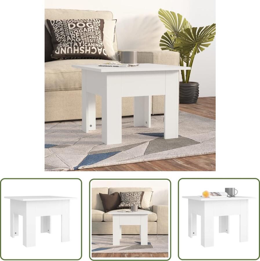 The Living Store Salontafel 55x55x42 cm bewerkt hout wit Salontafel Woonkamertafel Koffietafel Bijzettafel Witte Salontafel - Foto 2