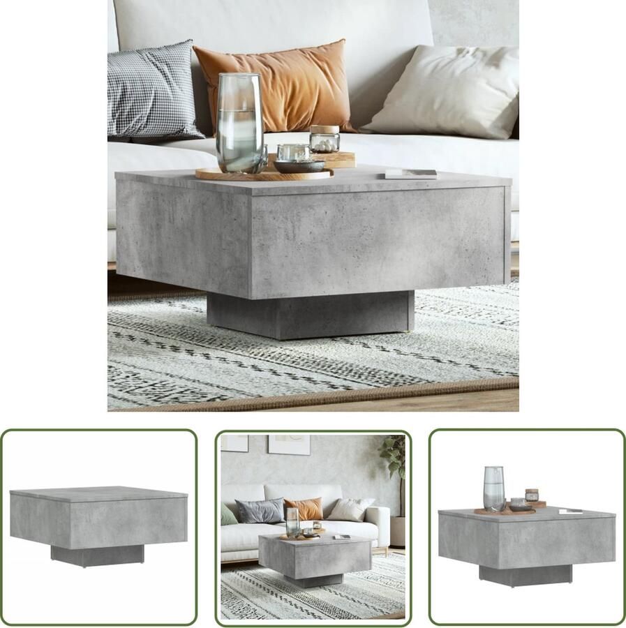 The Living Store Tafel Woonkamertafel Betongrijs 60 x 60 x 31.5 cm Stabiel Duurzaam Salontafel Woonkamertafel Betonnen Look Houten Tafel Grijze Tafel - Foto 2