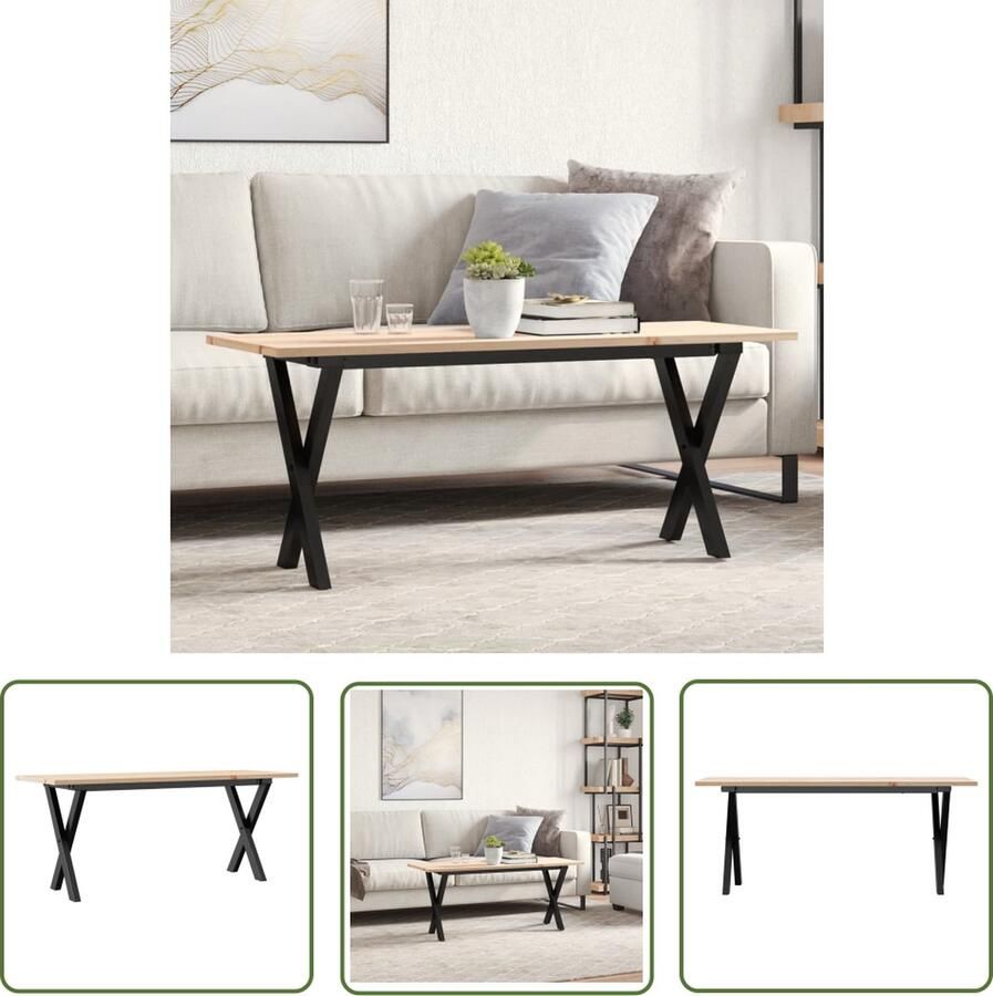 The Living Store Salontafel X-frame 110x40x45 cm massief grenenhout en gietijzer Salontafel Grenenhout Houten Salontafel Rustic Tafellaar Vintage Salontafel