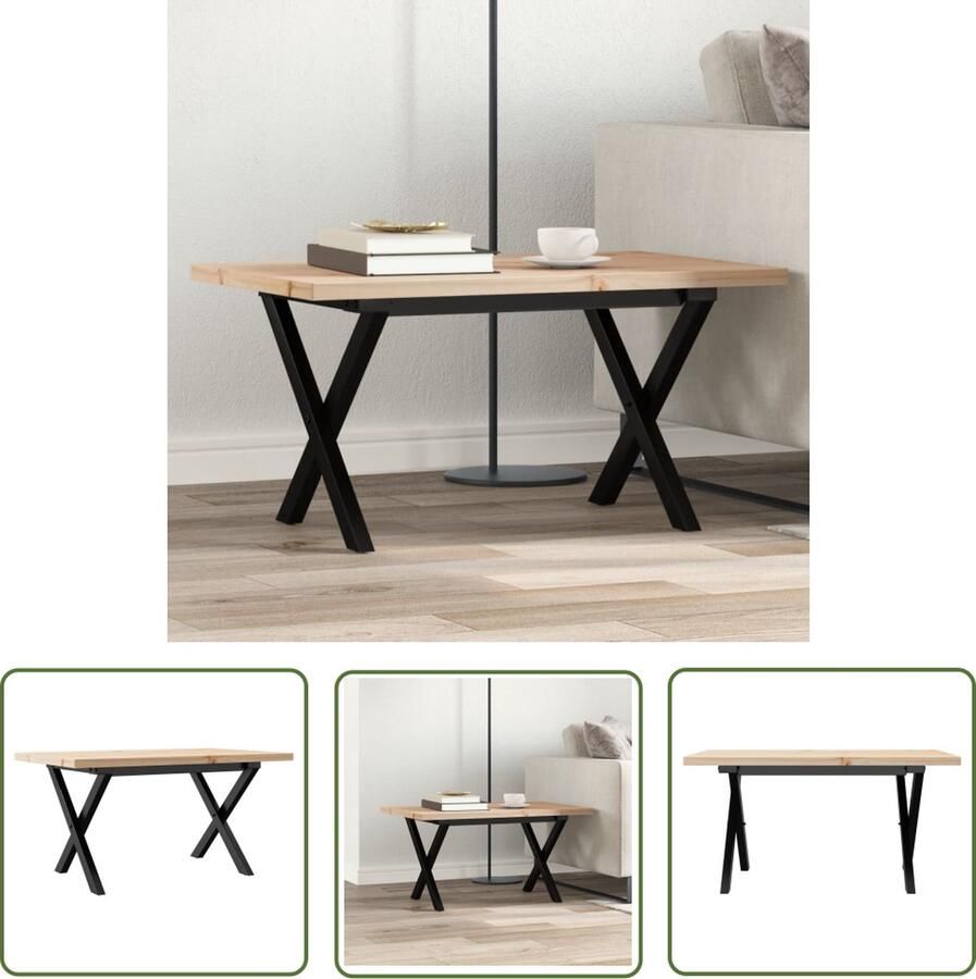 The Living Store Salontafel X-frame 80x50x40 5 cm grenenhout en gietijzer Salontafel Tafeltje Houten Tafel Grenenhouten Tafel Vintage Tafel