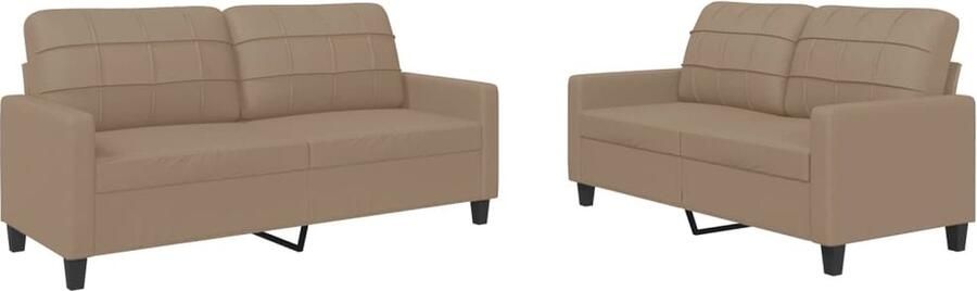The Living Store Loungeset Cappuccino Kunstleer 2-zitsbank 138x77x80 cm Comfortabel en Stabiel Loungeset Woonruimte Bankstel Bruine Bank Lederlook Bank