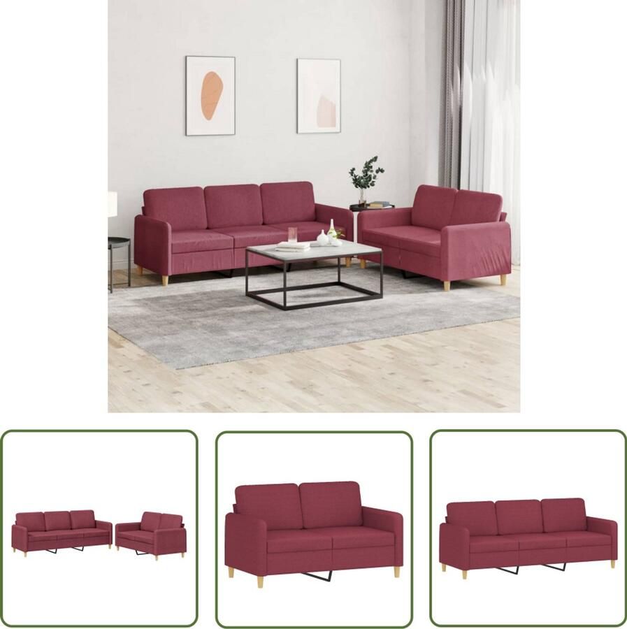 VidaXL Woonzitting Loungeset 2-delige Loungeset met kussens stof wijnrood Loungemeubilair Velours Rode Sofa