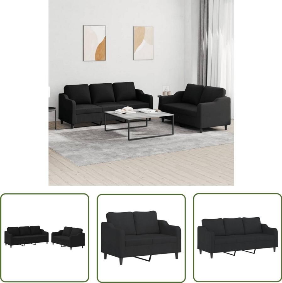 VidaXL Woonzitting Loungeset 2-delige loungeset met kussens stof zwart Tuinset Buitenmeubilair Lounge Stoel