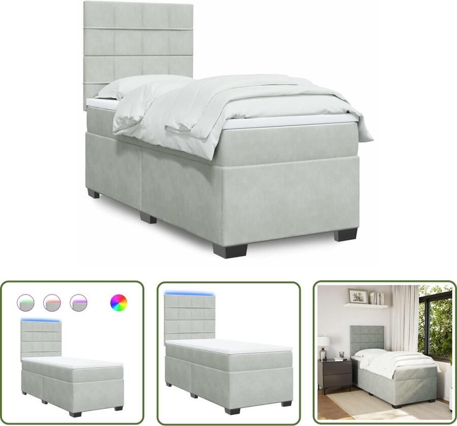 The Living Store Boxspringbed XXL 200 x 100 x 140.5 150.5 cm Fluweel Pocketveringmatras LED-verlichting Hoogte verstelbaar Boxspringbed XXL Bed Velvet Bed Led Lampen Elektrisch Bed
