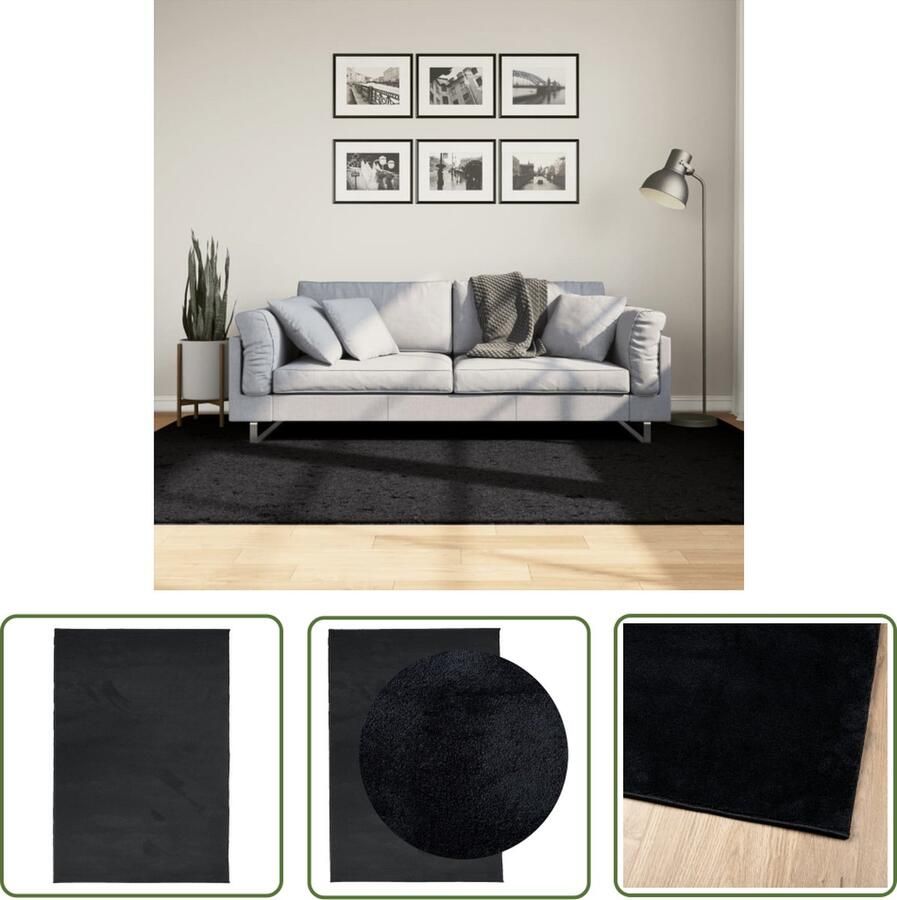 The Living Store OVIEDO Vloerkleed 160 x 230 cm Superzacht polyester Geschikt voor vloerverwarming Vloerkleed Zacht Tapijt Polyester Vloerkleed Zwarte Vloerkleed Antieke Vloerkleed - Foto 3