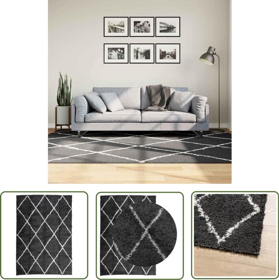 The Living Store Vloerkleed shaggy hoogpolig modern 160x230 cm zwart en crème Shaggy Vloerkleed Zachte Vloerkleed Woonkamer Tapijt Slaapkamer Tapijt Groot Vloerkleed