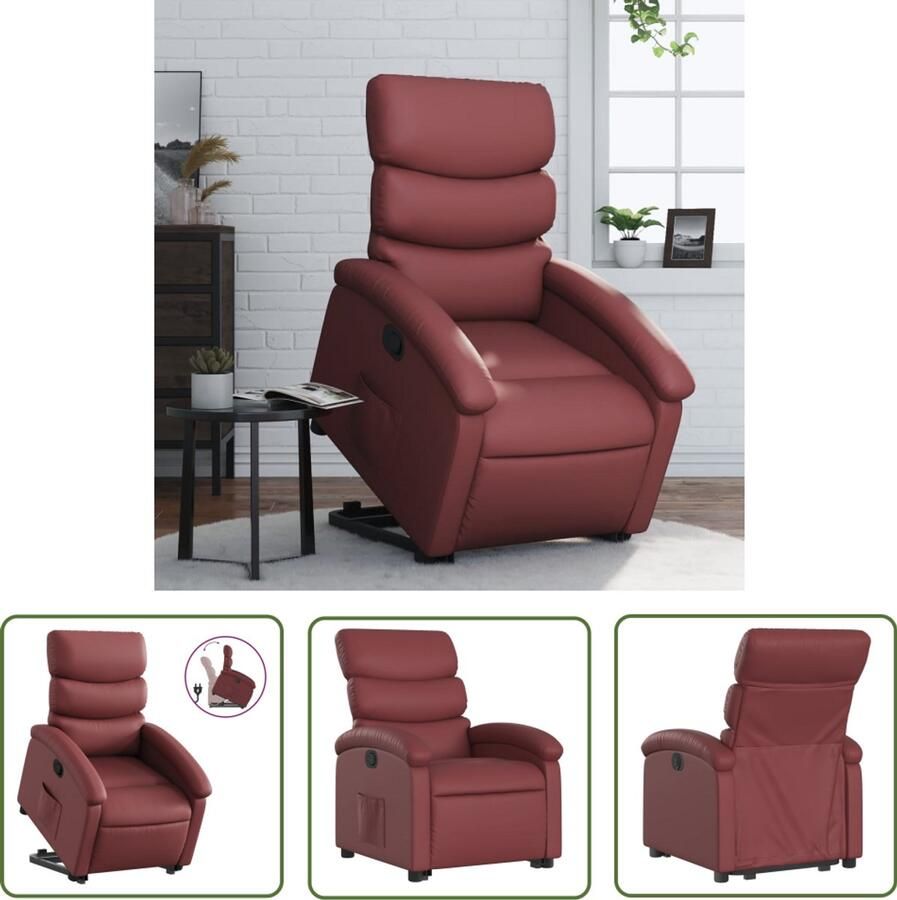 The Living Store Sta-op-stoel kunstleer wijnrood Verstelbare Stoel Elektrisch Bedienbaar Zitcomfort Ergonomische Stoel Sta Op Stoel