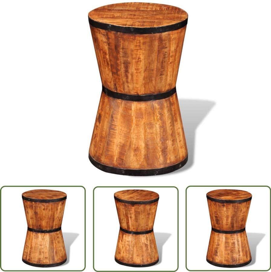 The Living Store Kruk zandlopervormig ruw mangohout Houten Kruk Zitkrukje Mandarijn Meubilair Boho Interieur Vintage Kruk