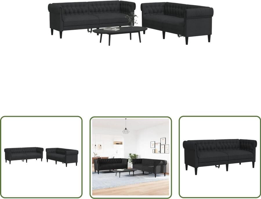 VidaXL 2-delige Loungeset stof zwart Loungeset Zitset Salontafel Zwarte Lounge Stoffen Sofa