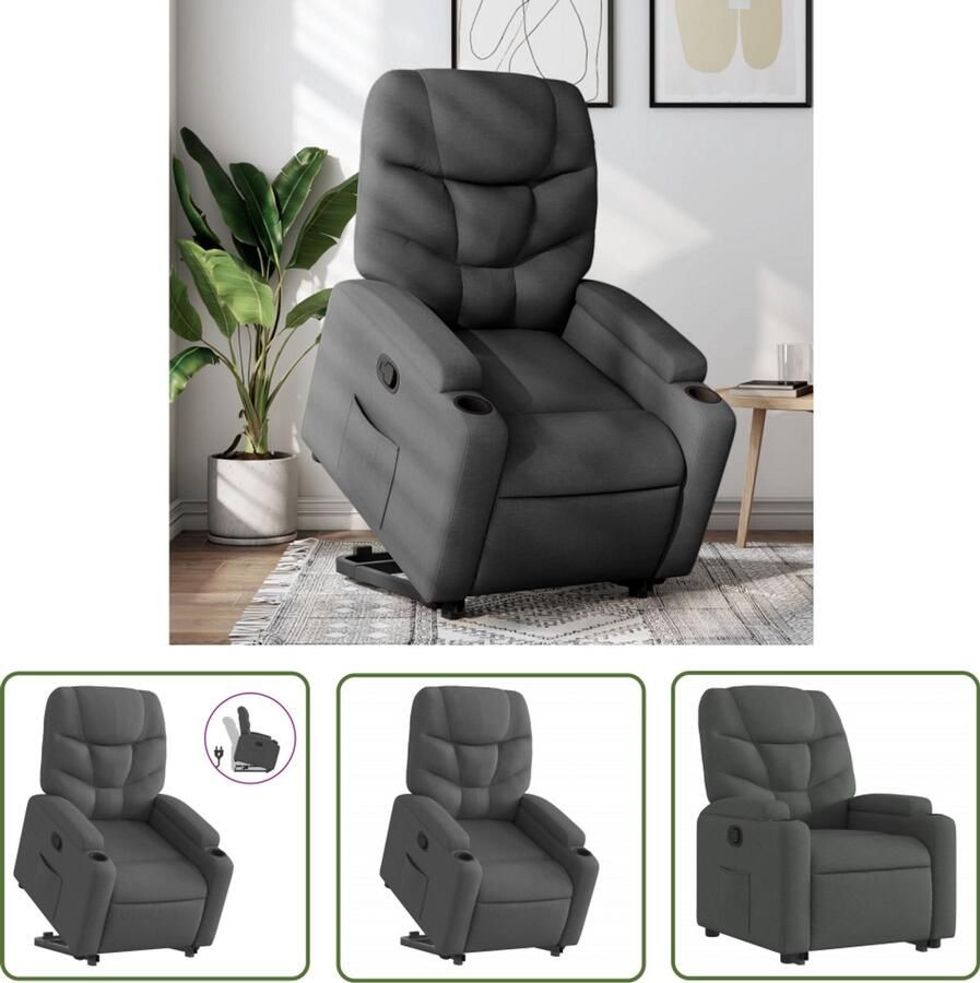 The Living Store Sta-op-stoel verstelbaar stof donkergrijs Verstelbare Stoel Elektrisch Bediening Sta-op Functie Fauteuil Ergonomische Stoel