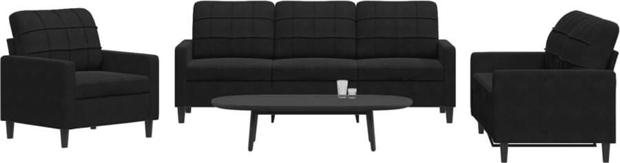 The Living Store Loungebank Zwart Fluweel 3-Zit Comfortabele Zittingå¯¶ Stevig Metalen Frame Loungeset Zitzaken Fauteuils Zwarte Meubels Velvet Sofa
