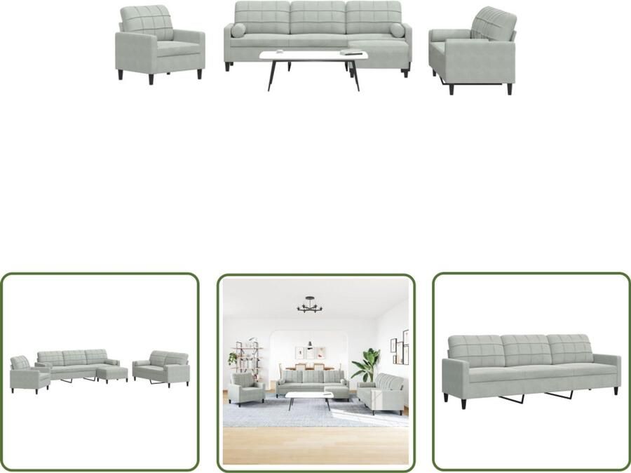 VidaXL Zitzitting Loungebank 4-delige Loungeset met kussens en bolsters fluweel lichtgrijs Woonkamer Meubels Velours Bank Moderne Bank