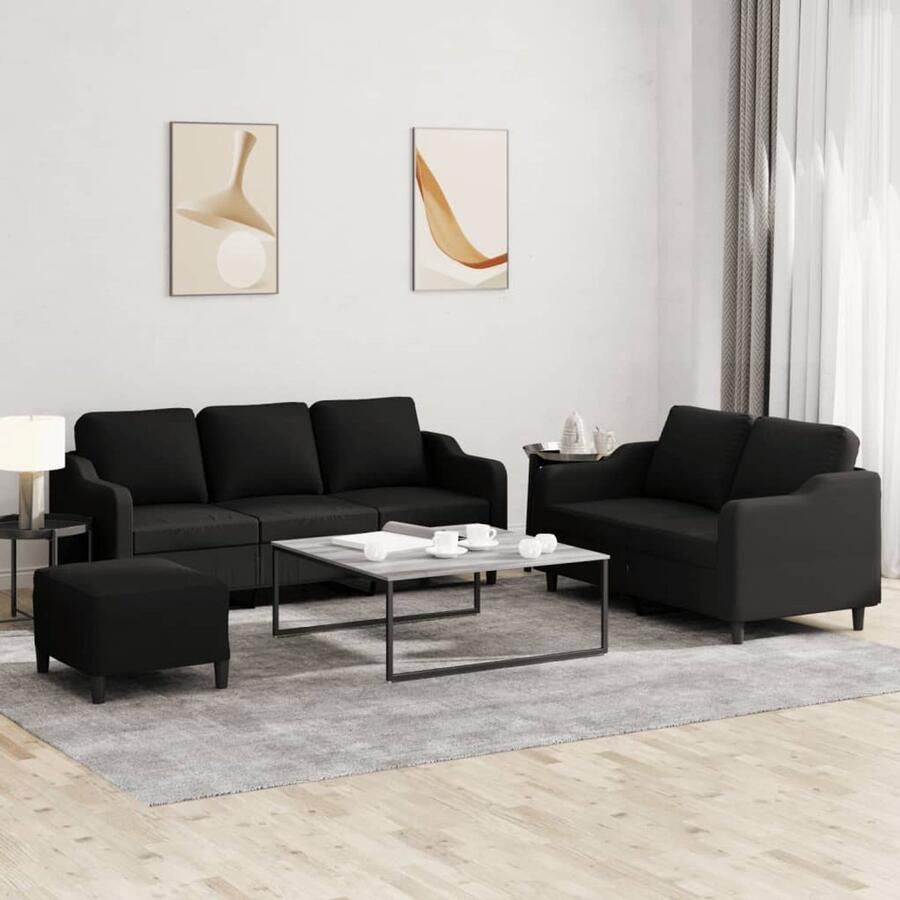 The Living Store 3-delige loungeset met kussens stof zwart Loungeset Zitzitting Loungemeubel Tuinset Modern Interieur