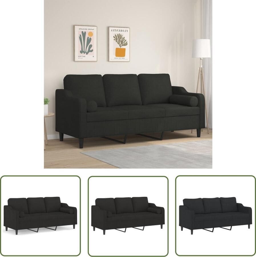 The Living Store Driezitsbank met sierkussens 180 cm stof zwart Drie Persoonsbank Zwarte Bank Banks Kopen Lounge Bank Stoffen Bank