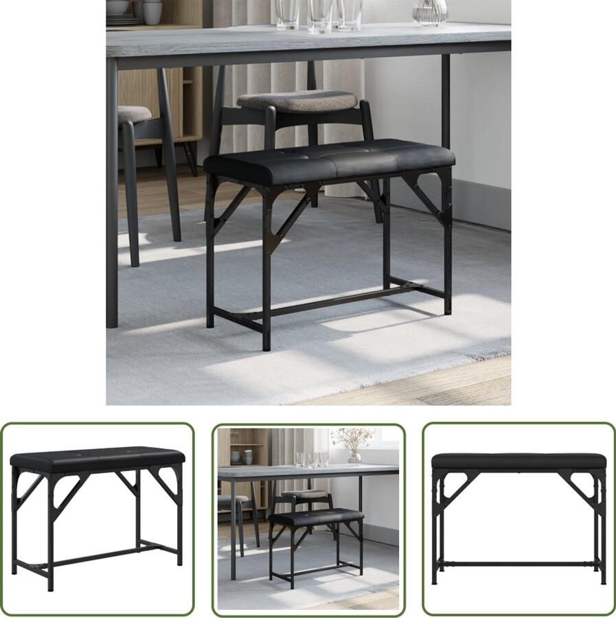 VidaXL Eetkamerbank 62x32x45 cm staal en kunstleer zwart Eetkamerbank Zwarte Bank Salontafel Keukenstoel Comfortabele Stoel