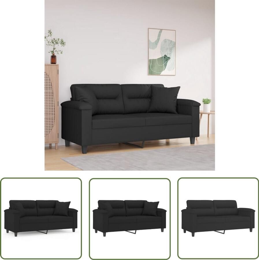 The Living Store 2-zitsbank Microvezel Stof 170 x 77 x 80 cm Zwart duurzaam en comfortabel Tweezitsbank Zwarte Bank Microfiber Bank Banksofa Lounge Sofa
