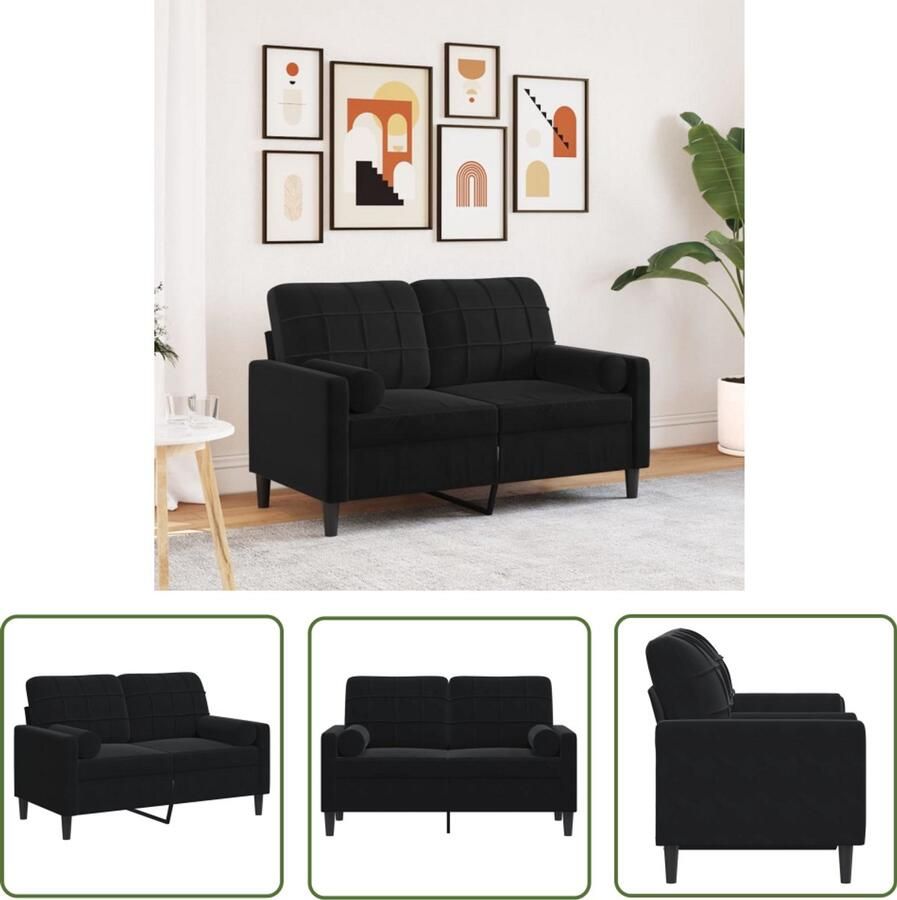 The Living Store Tweezitsbank met sierkussens 120 cm fluweel zwart Tweezitsbank Zwarte Bank Velours Bank Salontafel Woonkamer Meubels