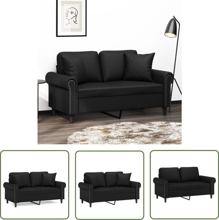 The Living Store 2-zitsbank Kunstleer 152 x 77 x 80 cm Zwart met Sierkussens PP-katoen Tweezitsbank Zwarte Bank Lederlook Bank Modern Sofa Lounge Meubilair