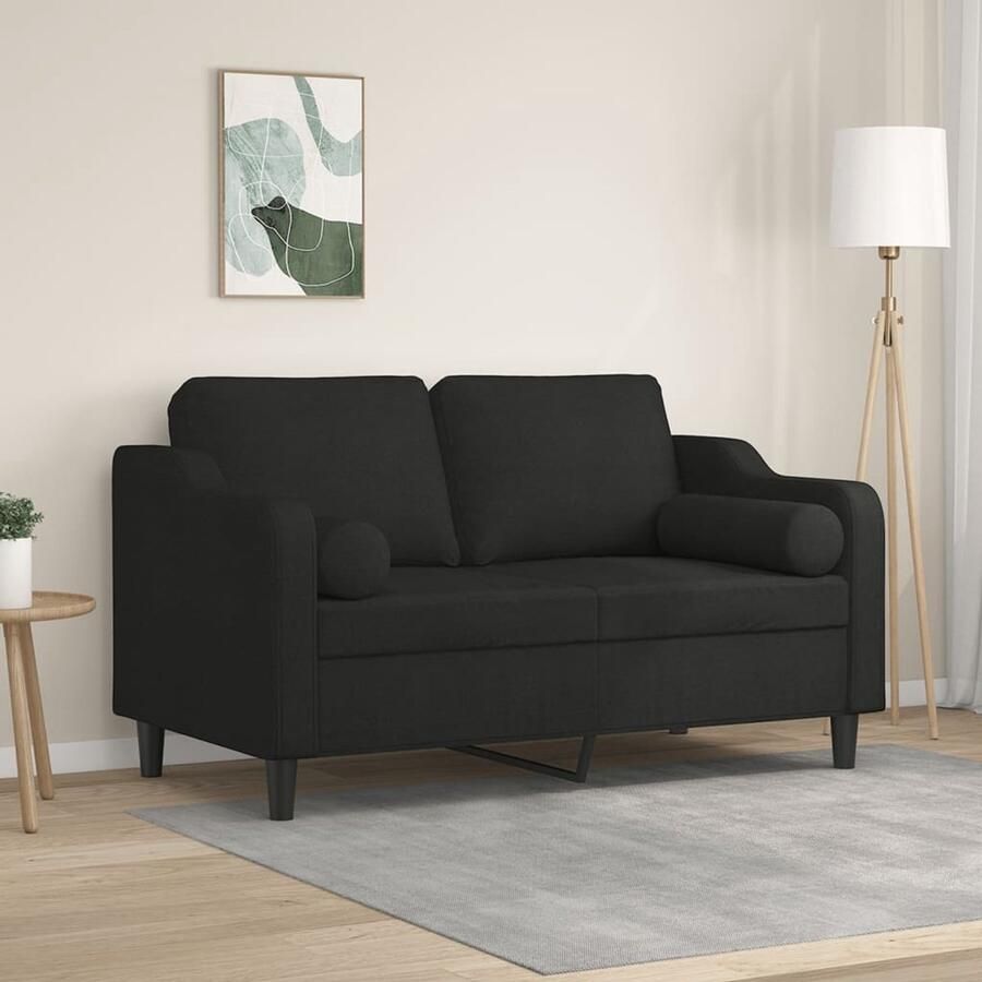 The Living Store Tweezitsbank met sierkussens 120 cm stof zwart Tweezitsbank Zwarte Bank Banks Kopen Lounge Meubilair Stoffen Bank