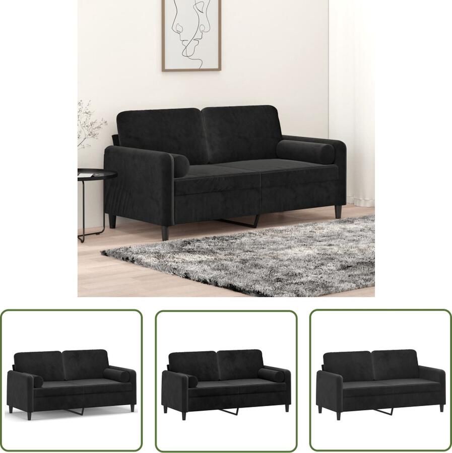 The Living Store Zwart Fluwelen 2-zitsbank 158 x 77 x 80 cm Comfortabel met verwijderbare kussenhoezen Tweezitsbank Zwarte Bank Fluweel Sofa Comfortabele Bank Lounge Bank