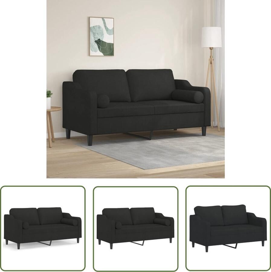 The Living Store Tweezitsbank met sierkussens 140 cm stof zwart Tweezitsbank Zwarte Bank Banks Kopen Lounge Meubels Stoffen Bank
