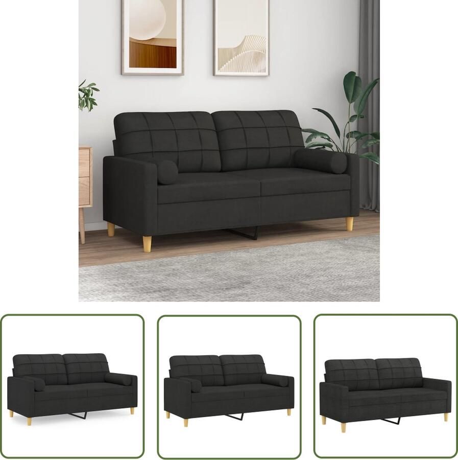 The Living Store Zwarte 2-zitsbank 158 x 77 x 80 cm Duurzame stof Stevig metalen frame Verwijderbare kussenhoezen Comfortabele zitervaring Inclusief 2 sierkussens