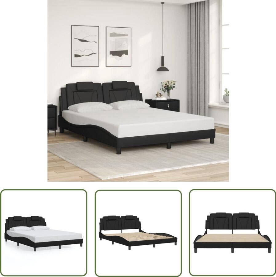 VidaXL Zwarte Bedbank Stijlvol Bed Frame Bedframe Viana zonder matras kunstleer zwart 160x200 cm Hoofdbord Kussens Kunstleder Bed Tweepersoons Bed