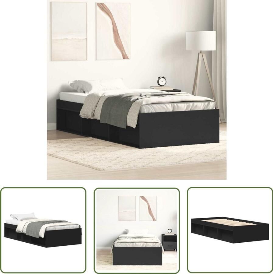 The Living Store Bedframe Modern Logeerbed met Opbergruimte Zwart 203 x 93 x 35 cm Hoge kwaliteit Modern Bed Frame Zwarte Bedframe Tweepersoons Bed Boxspring Bed Houten Bed