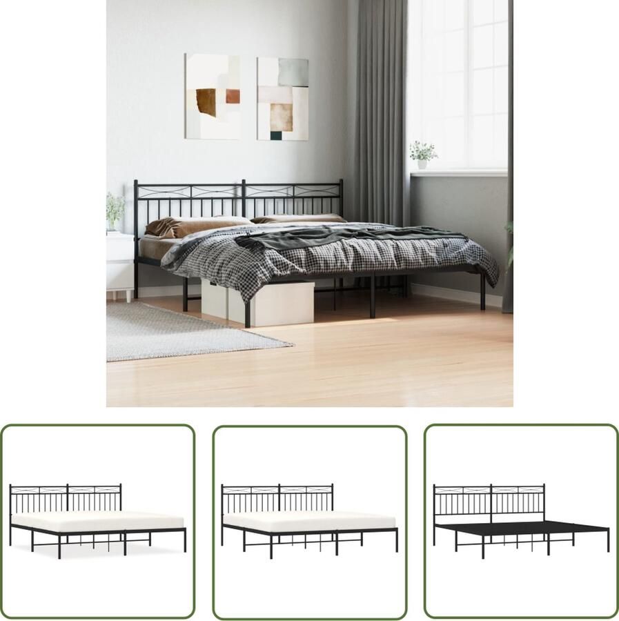The Living Store Bedframe Classic Metaal 207 x 187 x 91 cm Zwart Metalen Bed Frame Zwarte Bedpost Boxspring Bed Tweepersoons Bed Staal Bedframe