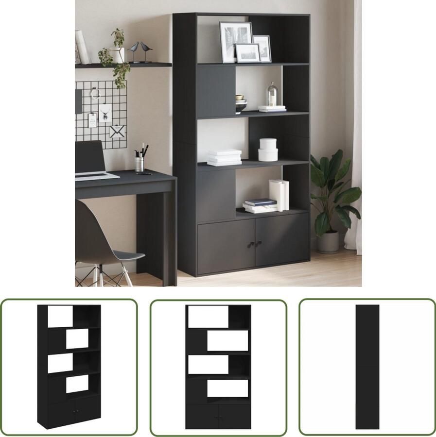 The Living Store Boekenkast 100x36x189 cm bewerkt hout zwart Boekenkast Zwarte Boekenkast Houten Boekenkast Bibliotheekkast Opbergkast
