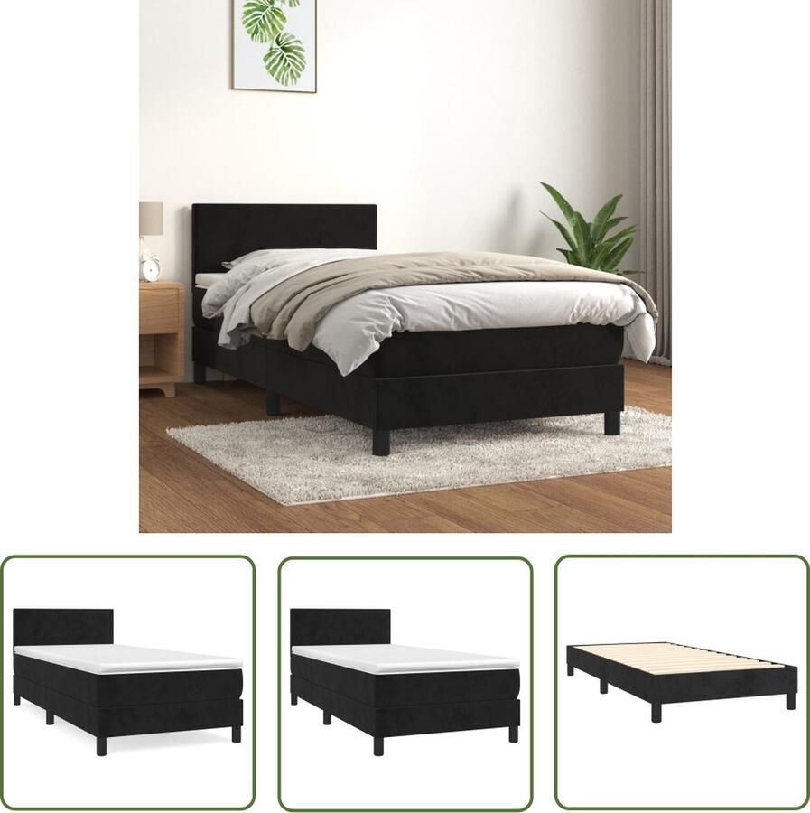 The Living Store Bed Zwart Stoffen Boxspring 203x80x78 88 cm Inclusief Matras en Topmatras Boxspringbed Zwarte Boxspring Velvet Bed Tweepersoons Bed Stapelbare Boxspring