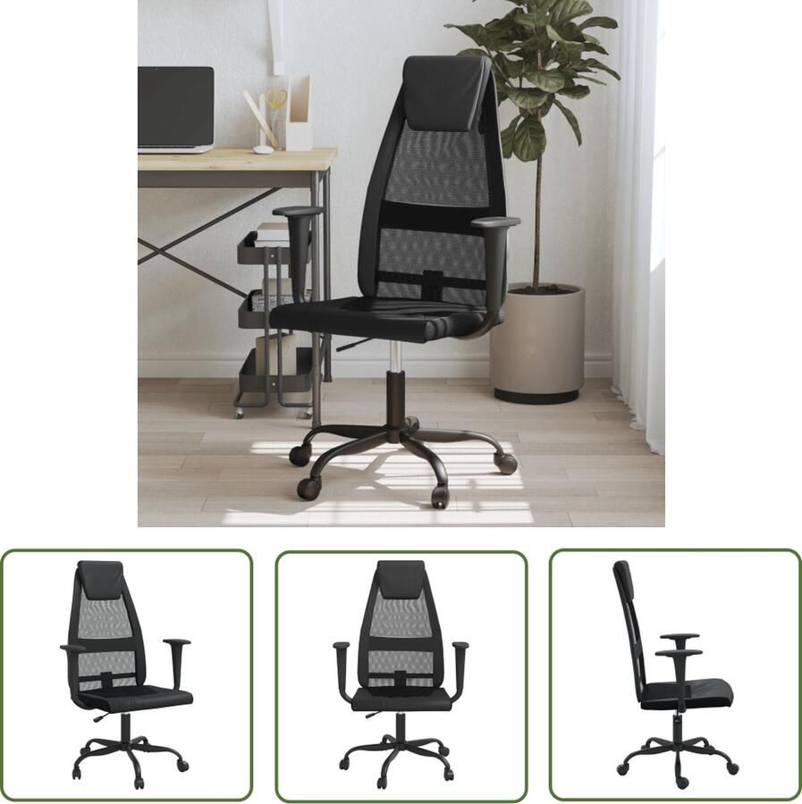 The Living Store Kantoorstoel Mesh Zwart 67 x 68 x 105-115 cm Verstelbare hoogte Stevig frame 110 kg draagvermogen Kantoorstoel Zwarte Bureaustoel Mesh Stoel Ergonomische Stoel Adjustable Office Chair